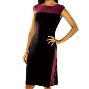 Chaps by Ralph Lauren Ruched Side Black & Red Sheath Dress, Small